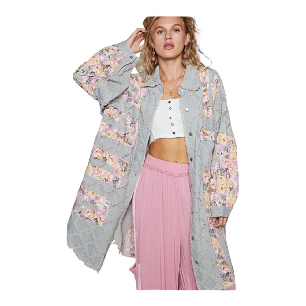 POL Floral Patchwork Jean Jacket Small